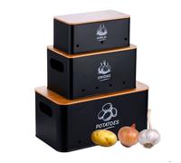 Relaxdays, ensemble de 3 boîtes de rangement, pommes de terre, oignons, ail, boîte de conservation cuisine, métal, noir