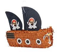 Relaxdays Ensemble de 3 pièces pour piñata « Bateau Pirate », bâton et Masque pour Enfants, à remplir soi-même, piñata colorée