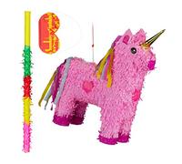 Relaxdays Ensemble de 3 pièces pour piñata Licorne, avec bâton et Masque, Anniversaire, à remplir soi-même, Rose