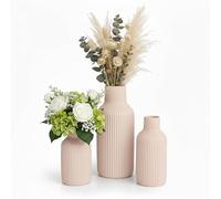 Relaxdays, Ensemble de 3 vases à Fleurs, 3 Tailles, pour Fleurs fraîches et séchées, Vase en céramique, Beige.