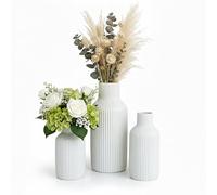 Relaxdays, Ensemble de 3 vases à Fleurs, 3 Tailles, pour Fleurs fraîches et séchées, Vase en céramique, Blanc