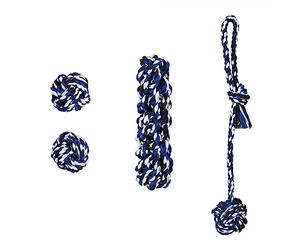 Relaxdays Ensemble de 4 Jouets pour Petits et Moyens Chiens, Une Corde, Deux balles, Un Rouleau, en Coton, Multicolore