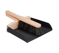 Relaxdays Ensemble de balayage, lot avec balayette & pelle, maison & camping, métal & bois de hêtre, set, noir - nature