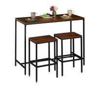 Relaxdays Ensemble Table de Bar, 3 pièces, comptoir avec tabourets, Table à Manger (H x l x P) : 90 x 120 x 50 cm, pour 2 Personnes, Industriel, Marron/Noir
