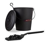 Relaxdays Ensemble de Nettoyage cheminée, 2 pièces, Seau à Cendres, Pelle, Acier, Couvercle, Robuste, 24 L, Noir