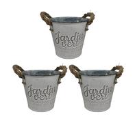 Relaxdays Ensemble de Pots de Fleurs, 3 Cache-Pots « Idyll », H x P : 12,5 x 14 cm, Pot à Herbes en Fer et Jute, argenté
