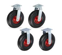 Relaxdays Ensemble de roulettes pivotantes et Fixes avec Roues pneumatiques 3.00-4, Plaque, 120 kg, Choix de Couleur, 30