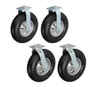 Relaxdays Ensemble de roulettes, pivotantes et Fixes, Roues pneumatiques, 3.00-4, Plaque à Visser, 120 kg, argenté/Noir