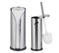 Relaxdays Ensemble de Salle de Bain, 2 pièces, Brosse WC, argenté | rangement papier toilette, inox, accessoires