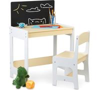 Relaxdays mobilier Enfants Bureau & Chaise, Table avec Tableau, pour Peindre et bricoler, lot pour Petits, Blanc - Beige