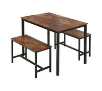 Ensemble de Salle à Manger Relaxdays, 2 bancs, Table HBT 75 x 110 x 60 cm, Banc HBT 50 x 30 x 97 cm, Brun/Noir.