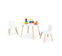 Relaxdays Ensemble de Table et chaises pour Enfants, 3 pièces, Table et 2 chaises, Oreilles de Lapin, Blanc/Nature