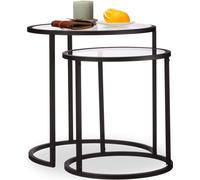 relaxdays Ensemble de tables d'appoint en verre noir