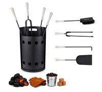 Relaxdays Ensemble d'ustensiles de cheminée 5 pièces – Seau inclus – Noir/Argent