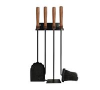 Relaxdays Ensemble d'outils de cheminée, 5 pièces, tisonnier, pelle, balayette, grattoir, support mural, noir/marron