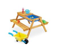 Relaxdays Ensemble Enfant en Bois 3-en-1: Table de Jeu, Cuisine à Boue et Pique-Nique, Naturel, 48,5x89x85 cm