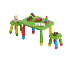 Relaxdays Ensemble Enfant, Table + 2 tabourets, coloré, Lavable | plastique léger, coin salon pour chambre d'enfant