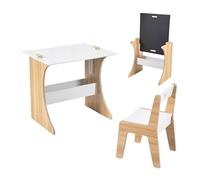 Relaxdays Ensemble Enfants 2 pcs : Table + Chaise, Plateau Ardoise, Table d'activités Mixte, Blanc/Naturel
