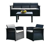 Relaxdays Ensemble Jardin 4 pièces en rotin synthétique, 5 pers., canapé 3 Places, 2 fauteuils et Table, extérieur
