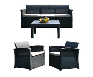 Relaxdays Ensemble jardin rotin synthétique 4 pcs