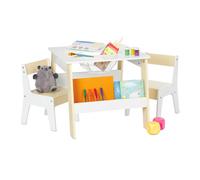 Relaxdays Ensemble mobilier Enfants, Table, 2 chaises, rangements, Mixte, Coin Salon Chambre d'enfant, Blanc-Beige