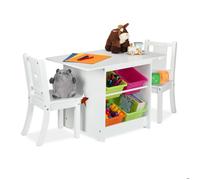 Relaxdays Ensemble mobilier Enfants, Table dînette, 2 chaises, rangements, Mixte, Coin Salon Chambre d'enfant, Blanc