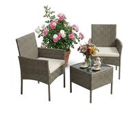 Relaxdays ensemble mobilier jardin 3 pièces salon en rotin 2 personnes 2 fauteuils & table verre lounge extérieur gris