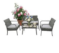 Relaxdays Ensemble mobilier Jardin 4 pièces résine tressée 4 Personnes Banc 2 Places 2 chaises Table extérieur Gris