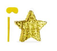 Relaxdays Pinata étoile avec bâton et Masque - pour fête d'enfants - Brillante - À remplir - Dimensions (H x l x P) : 43 x 45 x 9 cm - Doré