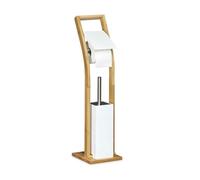 Relaxdays Ensemble Porte brosse WC et distributeur papier toilettes, bambou HxLxP: 75 x 19 x 19 cm, nature blanc