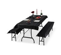Relaxdays Ensemble pour tente Coussins, 24 pièces,nappe pour la table 250x100cm, 4 housses bancs, lavable, noir