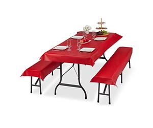 Relaxdays Ensemble pour Tente Coussins, 3 pièces,Nappe pour la Table 250x100cm, 2 Housses bancs, Lavable, Rouge