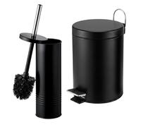 Relaxdays Ensemble Salle de Bains 2 pièces, Brosse WC, Poubelle 5 l, Noir