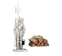 Relaxdays Ensemble serviteur de cheminée 4 pièces accessoire chevalier fonte pelle balai tisonnier, argenté