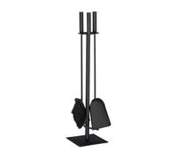 Relaxdays 10028775 Ensemble serviteur de cheminée 4 pièces acier accessoire pelle balai support tisonnier, noir, plastique, bois, 61 x 15 x 15 cm