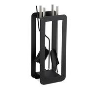 Relaxdays Ensemble serviteur de cheminée 5 pièces acier accessoire pelle balai support tisonnier, noir