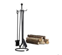 Relaxdays Ensemble serviteur de cheminée 5 pièces accessoire acier balai Tisonnier pince pelle, noir
