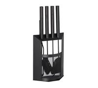 Relaxdays 10028784 Ensemble serviteur de cheminée 5 pièces acier accessoire pelle balai support tisonnier pince, vintage, noir, bois, 61 x 28,5 x 16 cm