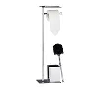 Relaxdays Ensemble support brosse WC porte-papier toilettes fer chromé serviteur HxlxP: 66,5 x 20 x 13,5 cm, noir/argenté