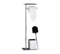 Relaxdays Ensemble support brosse WC porte-papier toilettes fer chromé serviteur HxlxP: 66x20x13 cm, noir/argenté