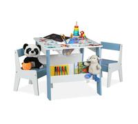 Relaxdays Ensemble table & 2 chaises enfants, avec motifs chiens, meubles enfants avec rangements & tableau, multicolore