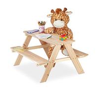 Relaxdays Ensemble Table Banc Enfants en Bois, pour Le Jardin, Meubles de Jardin Enfants, HxlxP 50 x 90 x 78 cm, Nature