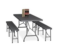 Relaxdays Ensemble Table Pliante et 2 bancs, pour Jardin, pavillon ou Camping, Effet Bois, 180 cm, Gris