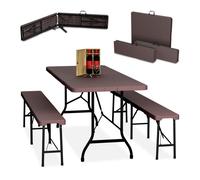Relaxdays Ensemble Table Pliante et 2 bancs, pour Jardin, pavillon ou Camping, 180 cm, pour Les fêtes, Marron