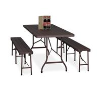 Relaxdays Ensemble Table Pliante et 2 bancs, pour Jardin, pavillon ou Camping, Effet Bois, 180 cm, Marron