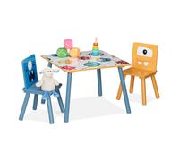 Relaxdays Set Table & 2 chaises Enfants, Table Enfant avec 2 chaises, garçon & Fille, MDF & Bois, Coin Salon Multicolore