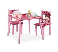 Relaxdays Ensemble table et chaises chambre d'enfants en bois FUNNY 1 table et 2 chaises pour les filles, rose