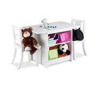 Relaxdays Ensemble table et chaises enfants en bois ALBUS pour les filles et les garçons table avec emplacement pour caisses de rangement, blanc
