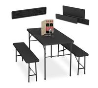 Relaxdays Ensemble Table Pliante et 2 bancs, pour Jardin, pavillon ou Camping, 120 cm, Aspect rotin, Noir