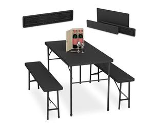 Relaxdays Ensemble Table Pliante et 2 bancs, pour Jardin, pavillon ou Camping, 120 cm, Aspect rotin, Noir